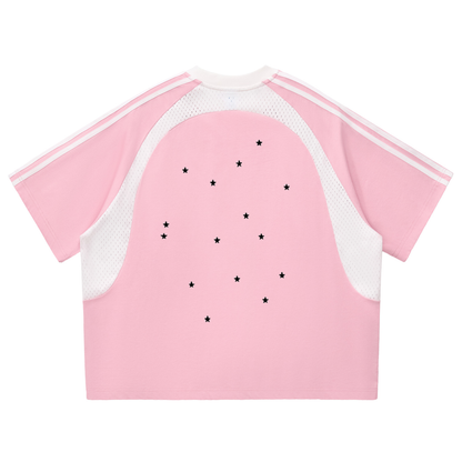 Contrast Stripes Panel Mesh T-shirt