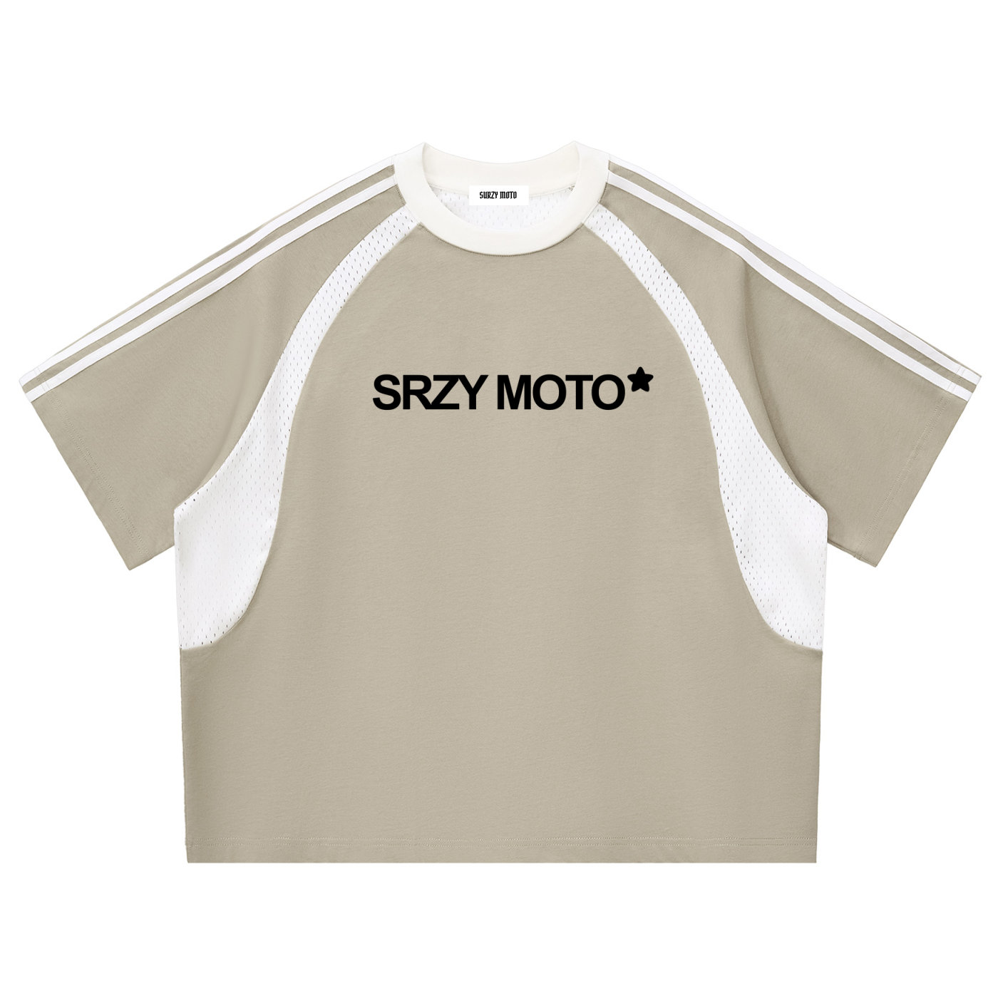 Contrast Stripes Panel Mesh T-shirt