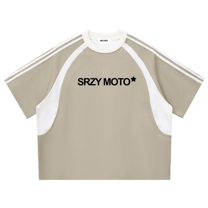 Contrast Stripes Panel Mesh T-shirt