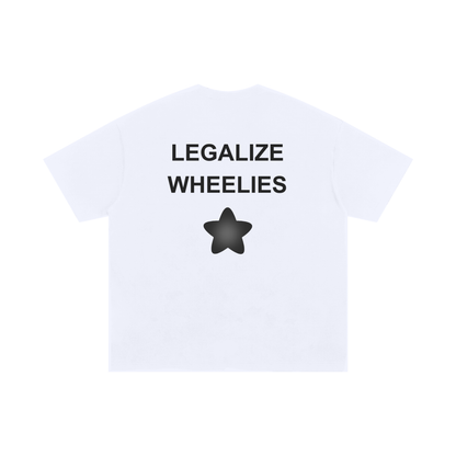 SRZY STARZ "Legalize Wheelies" Boxy Fit Tee (White)